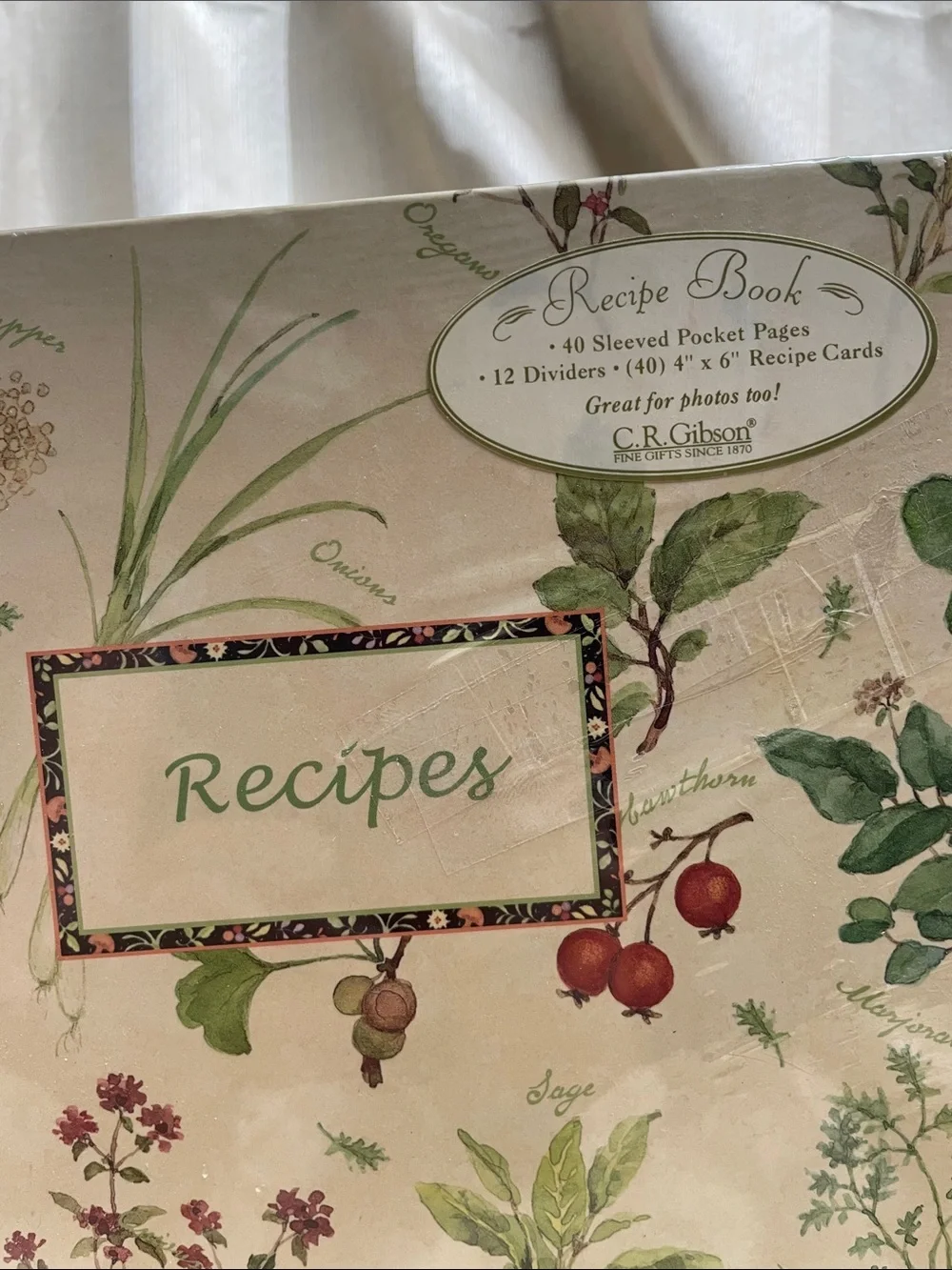 Gibson Botanical Recipe Organizer in Cream and Green NWT